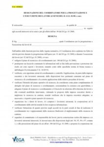 Facsimile Nomina del Coordinatore per la progettazione e l’esecuzione ...