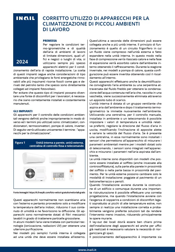 Corretto utilizzo apparecchi climatizzazione piccoli ambienti