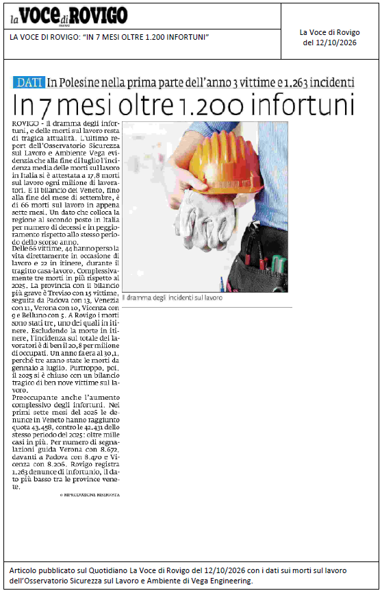 LA VOCE DI ROVIGO: “In 7 mesi oltre 1.200 infortuni”