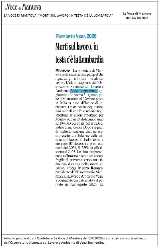 LA VOCE DI MANTOVA: “Morti sul lavoro, in testa c’è la Lombardia”