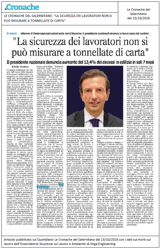 LE CRONACHE DEL SALERNITANO: “La sicurezza dei lavoratori non si può misurare a tonnellate di carta”