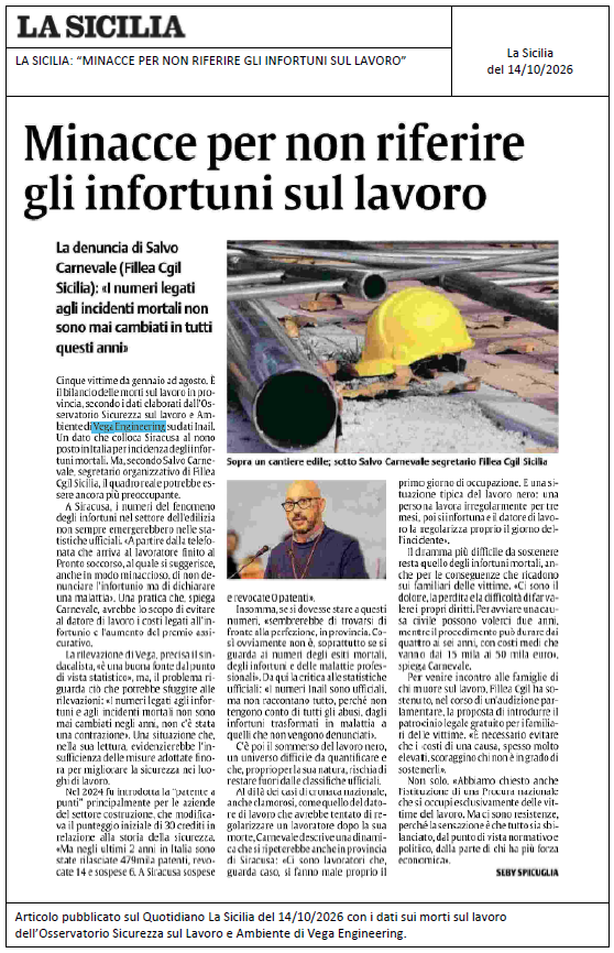 LA SICILIA: “Minacce per non riferire gli infortuni sul lavoro”